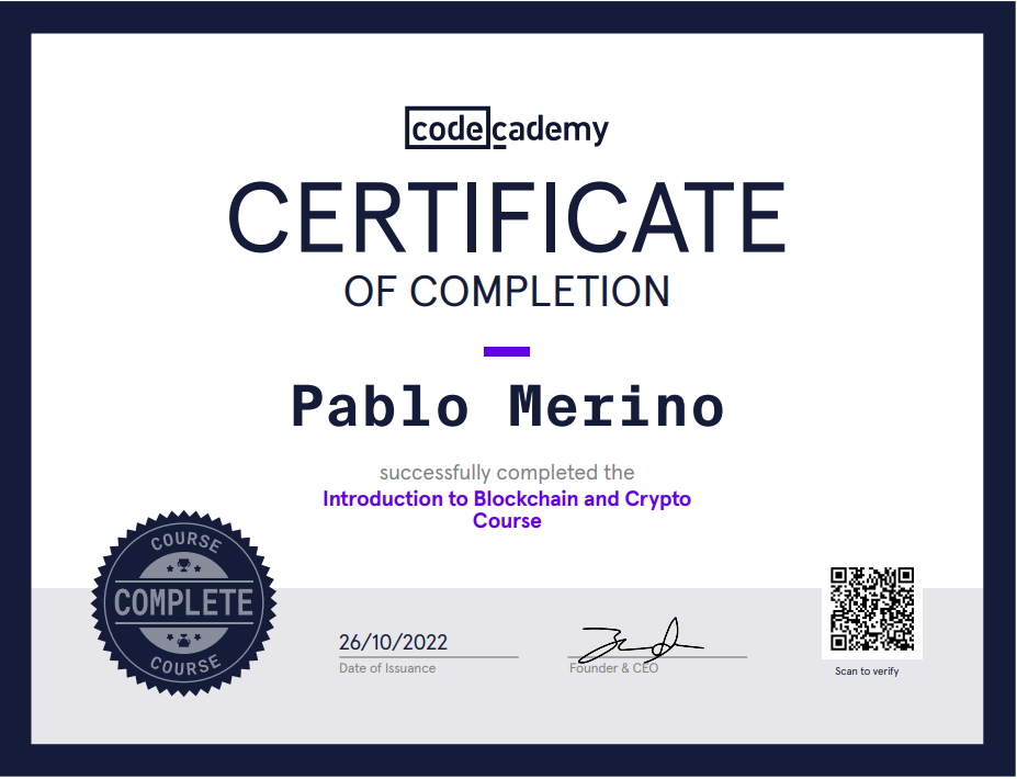 certificado blockchain codecademy